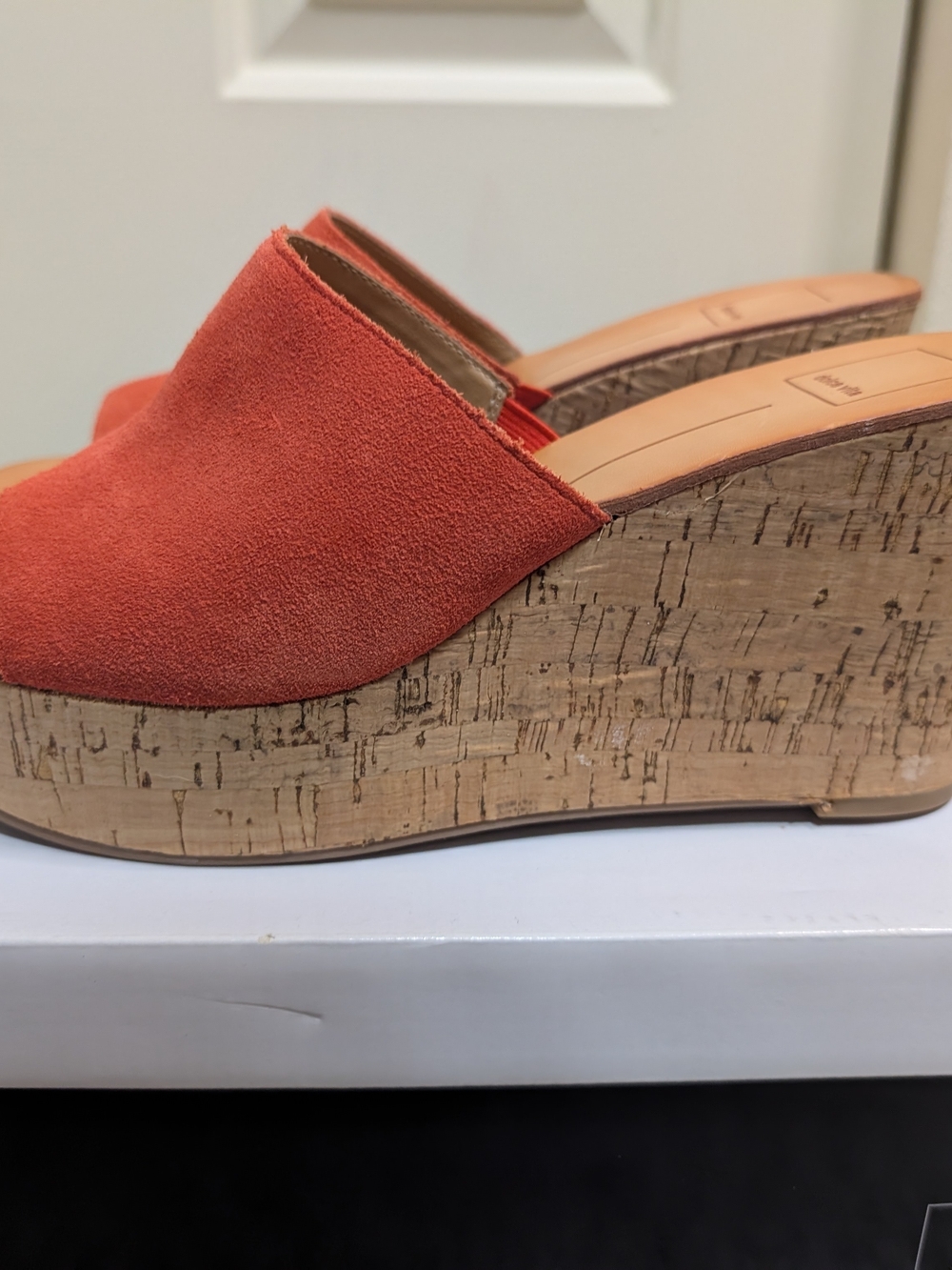 Dolce Vita Orange Suede Cork Platform Wedge Mules - Picture 3 of 6
